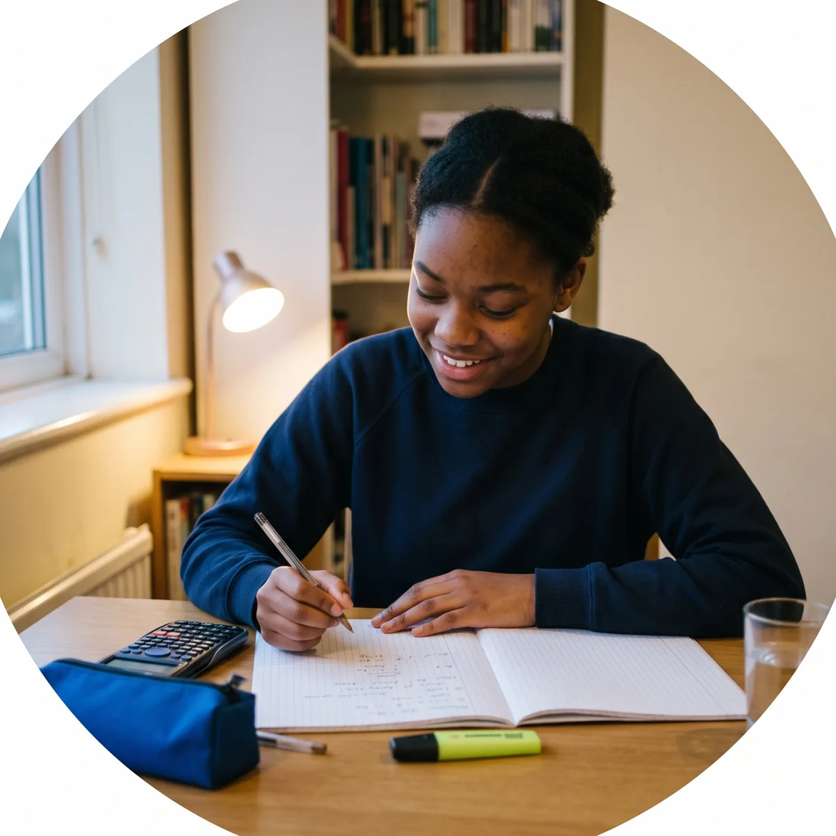 A GCSE student working through maths at a desk